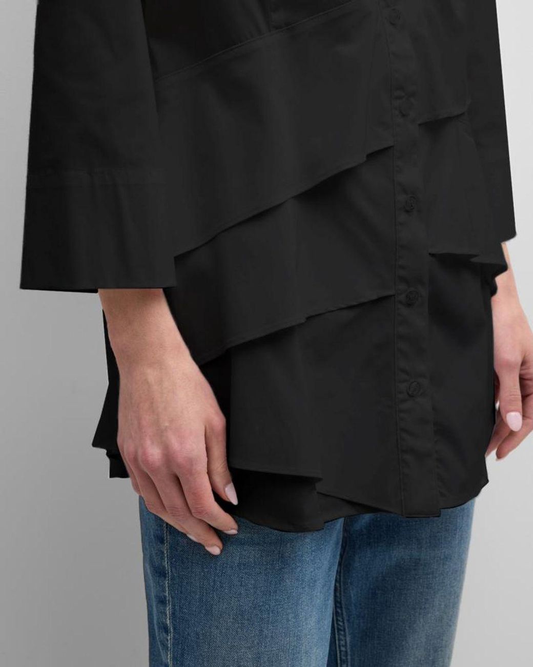 Finley Black Jenna Button-Down Ruffle Poplin Top