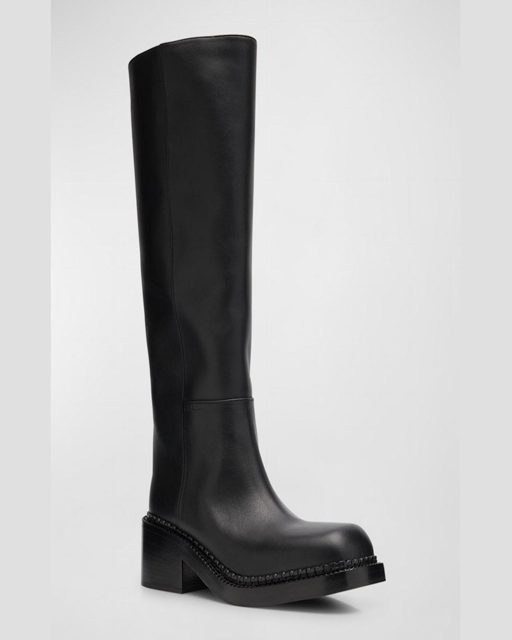Prada Leather Square Toe Tall Moto Boots in Black Lyst