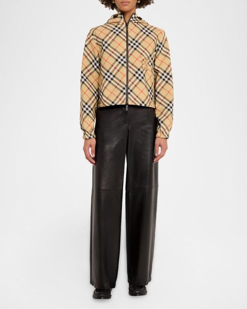 Burberry Metallic Reversible Check Crop Zip Jacket