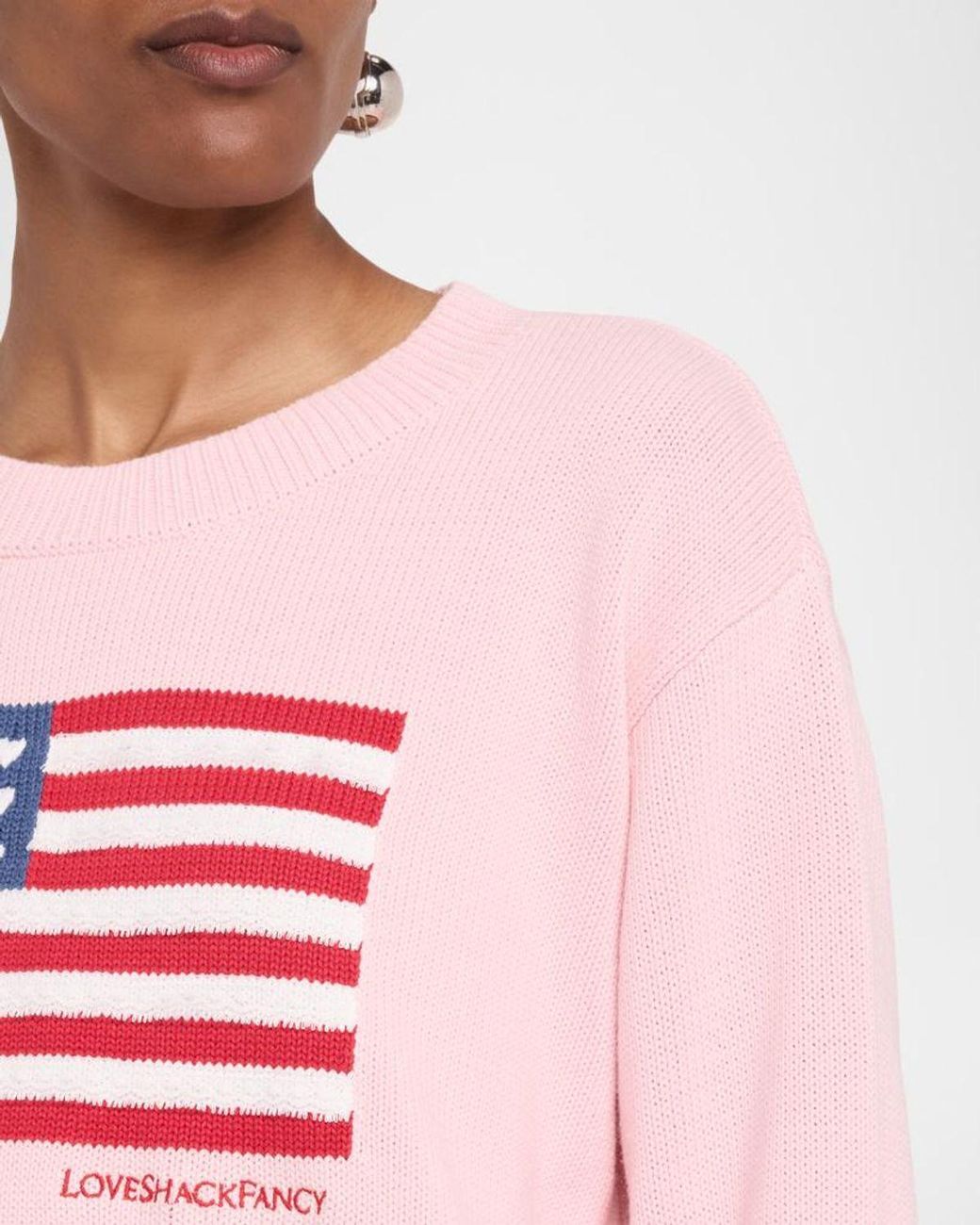 LoveShackFancy Pink Ty Cotton Flag Pullover