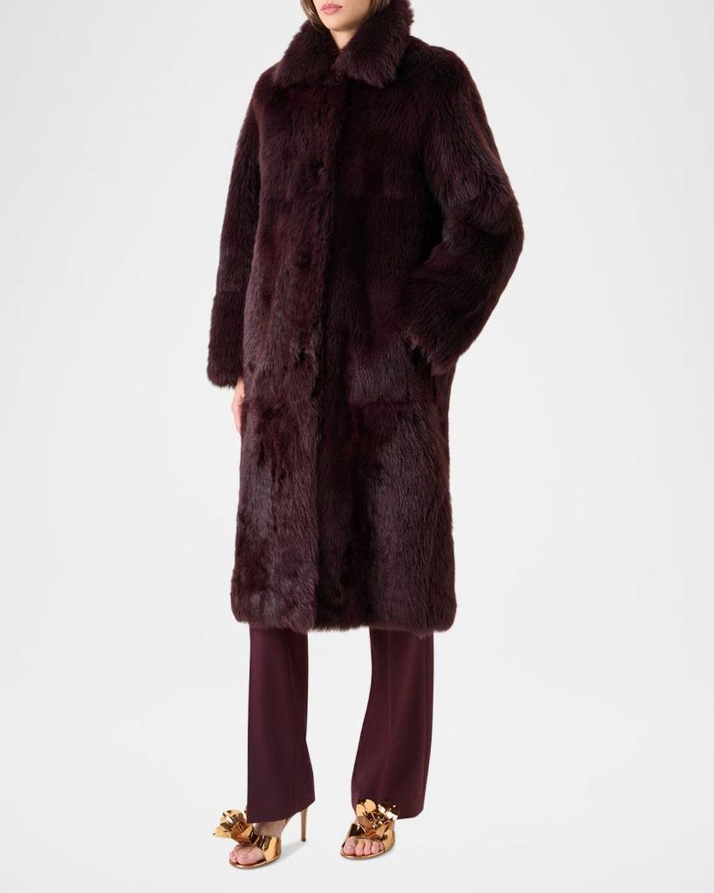 Akris Red Lamb Shearling Reversible Long Coat