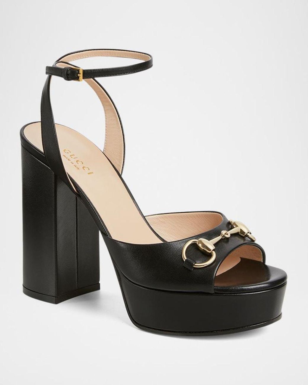 Gucci Black Leather Horsebit Platform Sandals