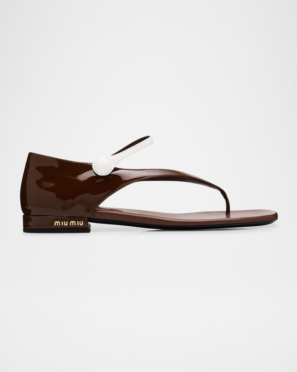 サンダル・ミュール Miu Miu Orange Leather Thong Sandals Orange/white Two-tone Patent Leather Mary Jane Thong Sandals