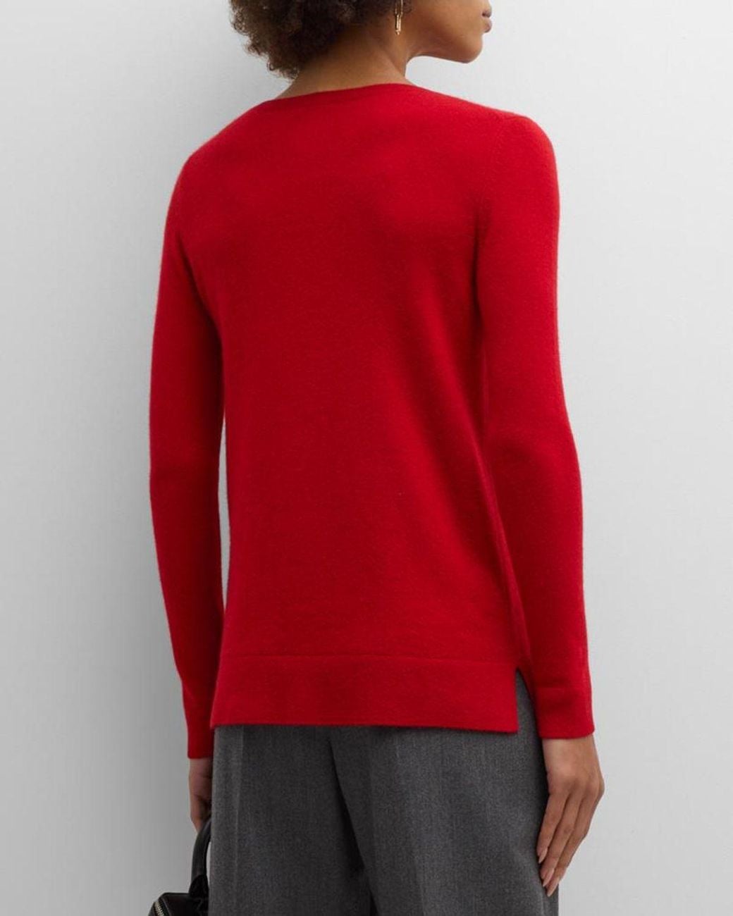 Neiman Marcus Red Cashmere Basic Crewneck Top