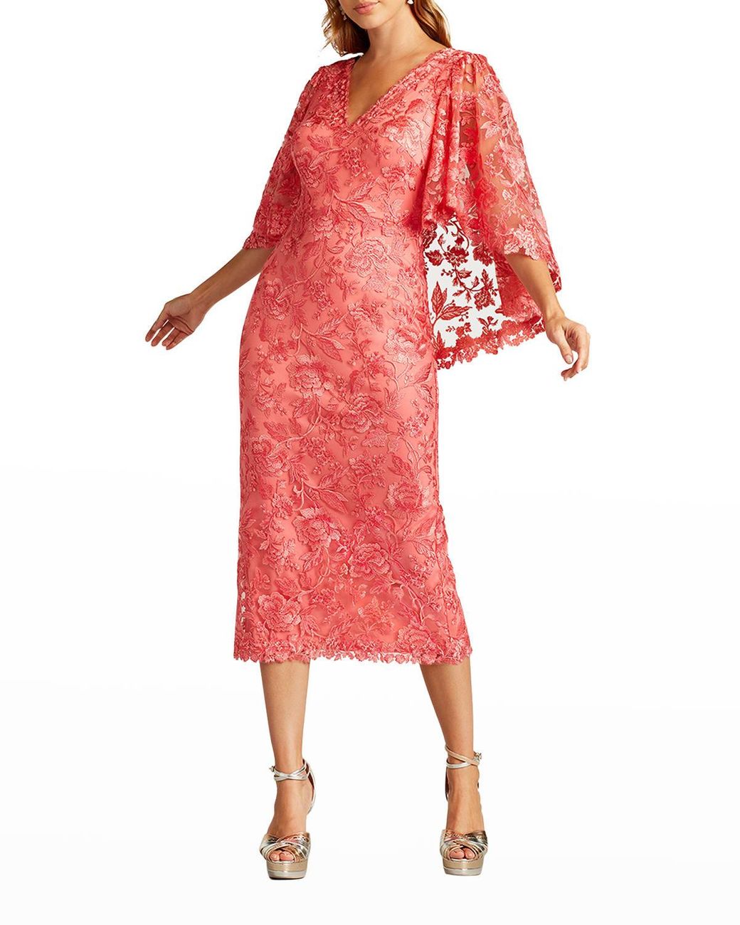 Tadashi Shoji Floral Lace Sheath Cape Dress in Red Lyst