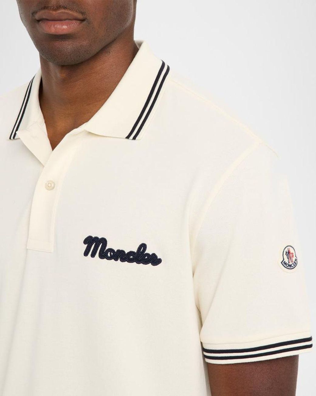 Moncler Natural Apos;S Logo Script Short Sleeve Polo for men