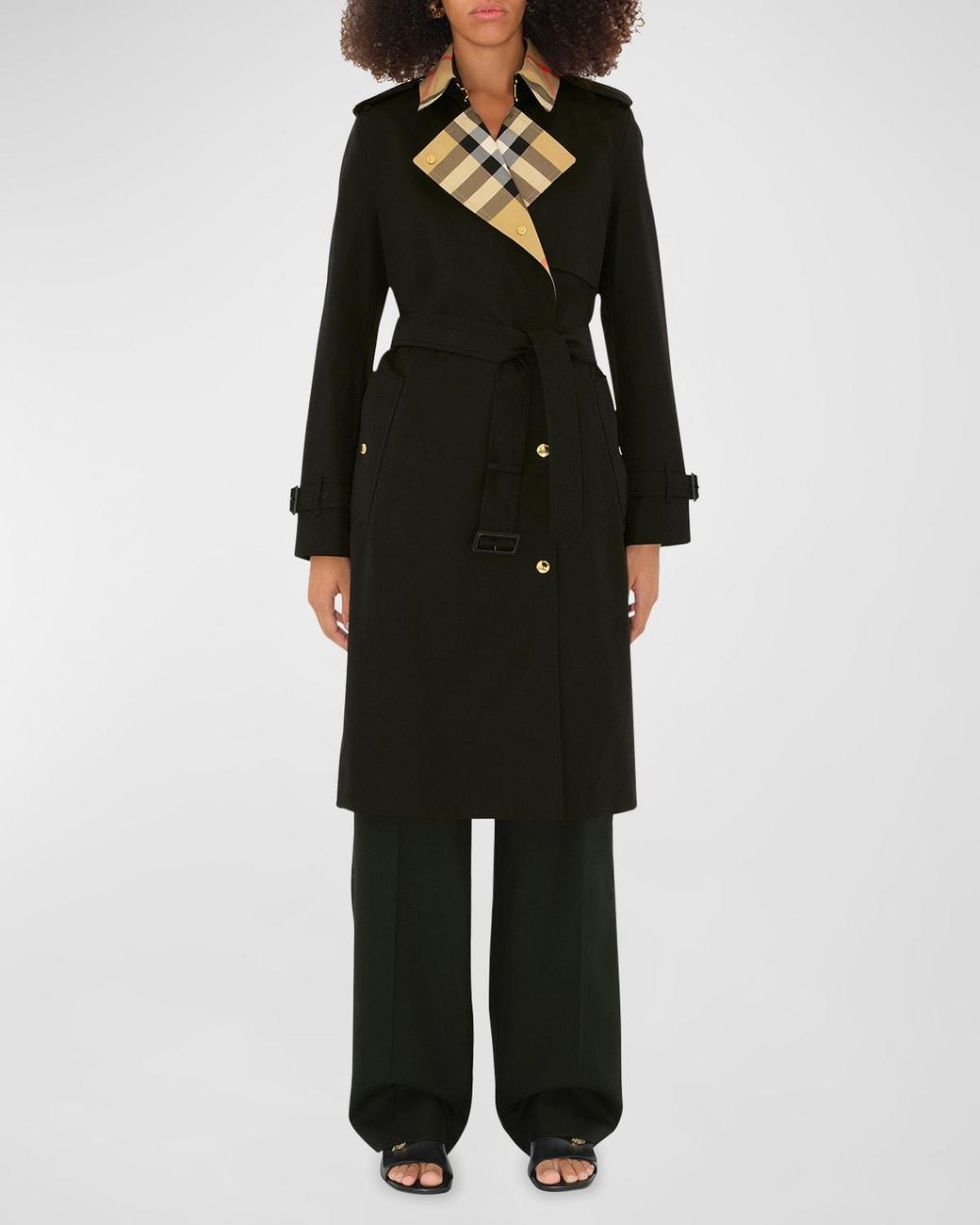 Burberry black coat with gold buttons sale