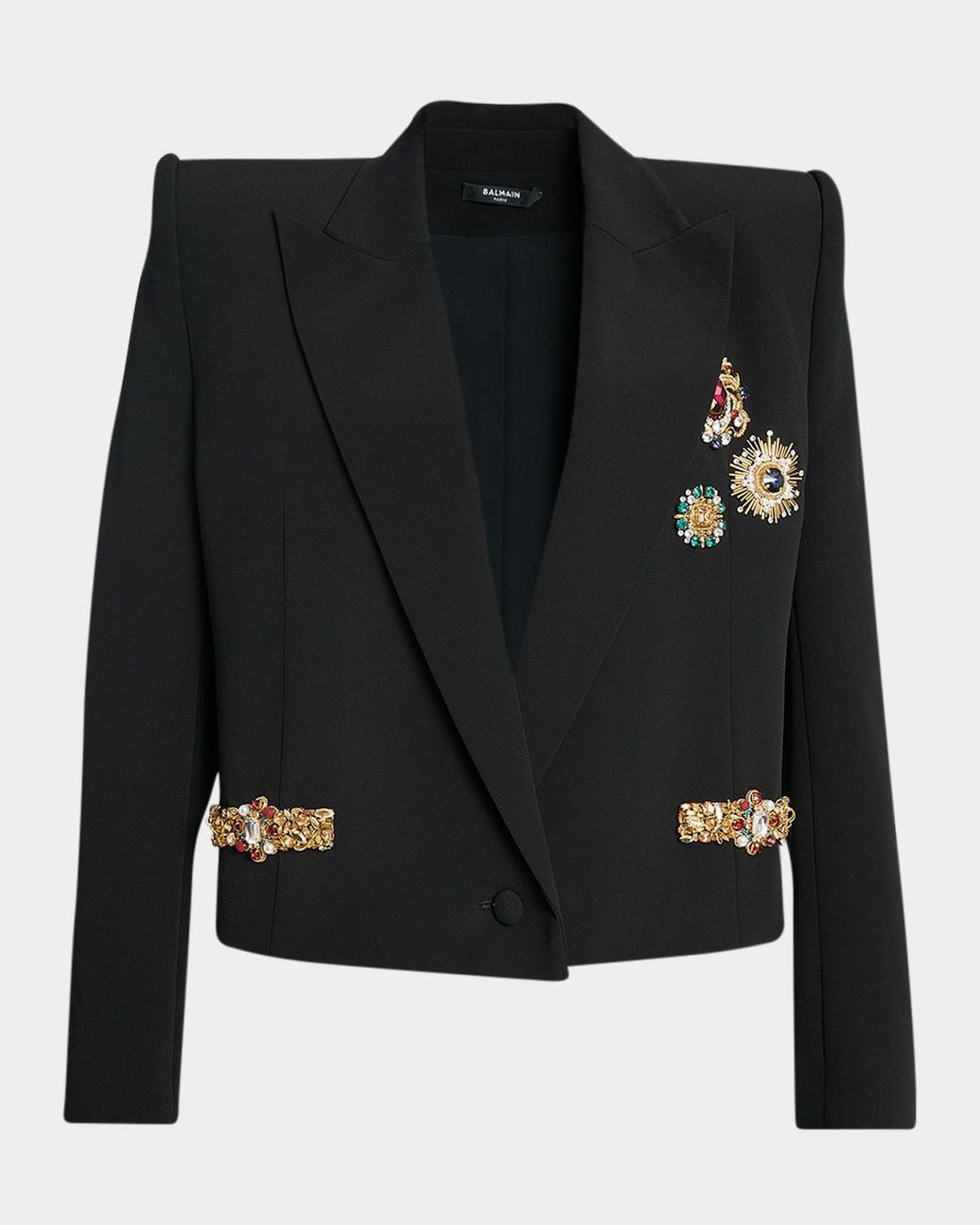 Balmain Black Cropped Embroidered Jacket