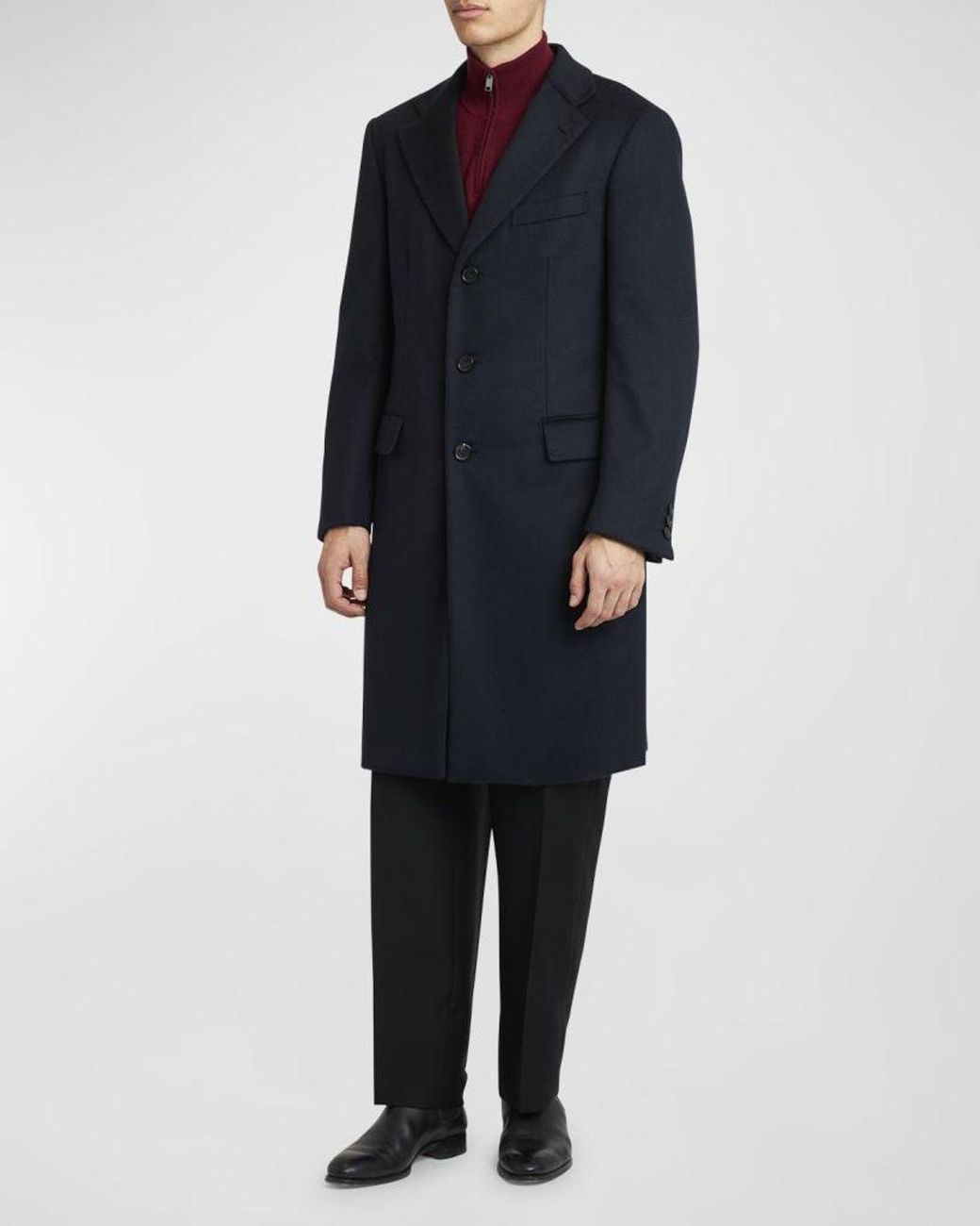 Brioni Blue Apos;S Solid Wool Topcoat for men