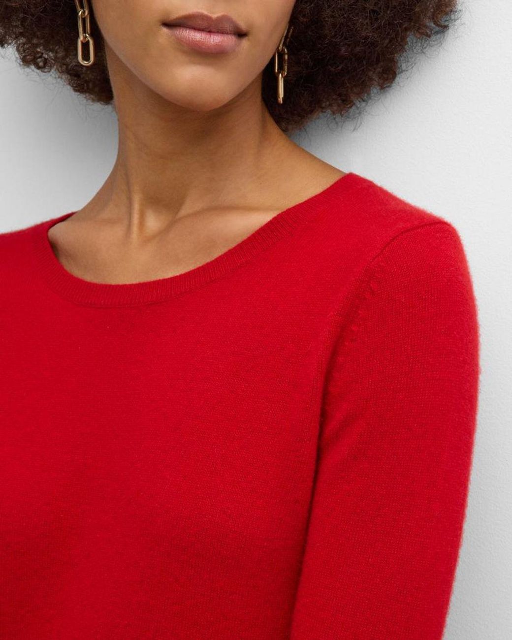 Neiman Marcus Red Cashmere Basic Crewneck Top