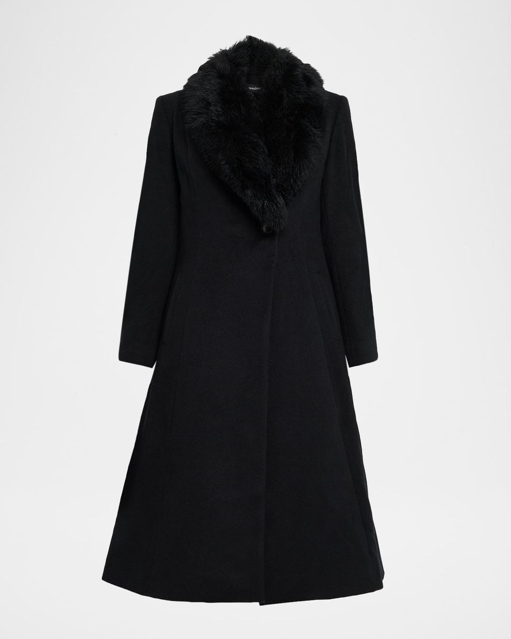 Sofiacashmere Black Single-Breasted Coat With Shearling Collar