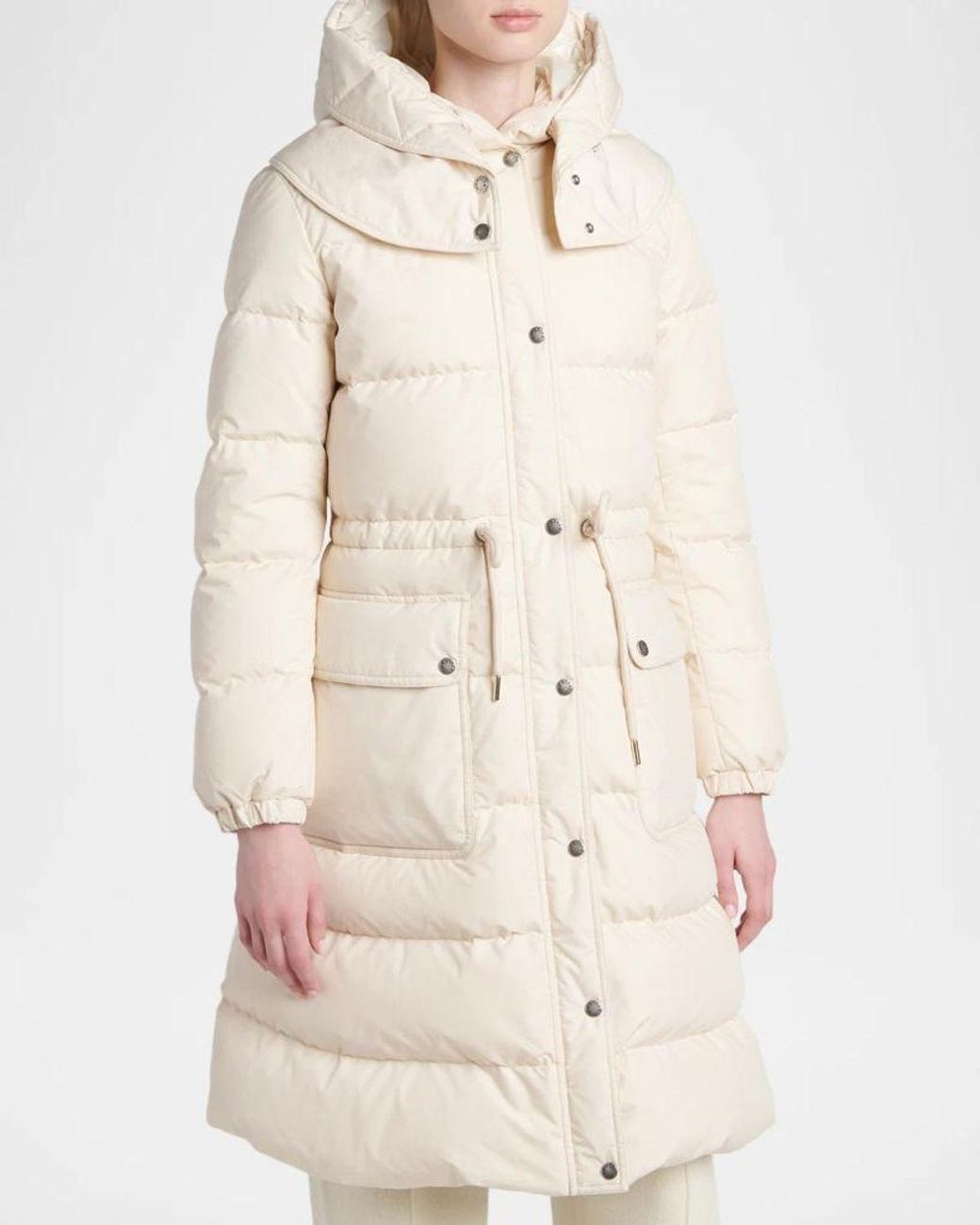 Moncler Natural Pic Hooded Long Down Jacket