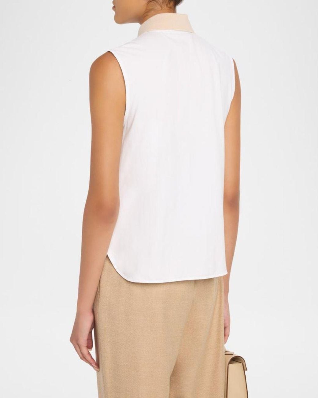 Peserico Sleeveless Knit-Collar Shirt in White | Lyst