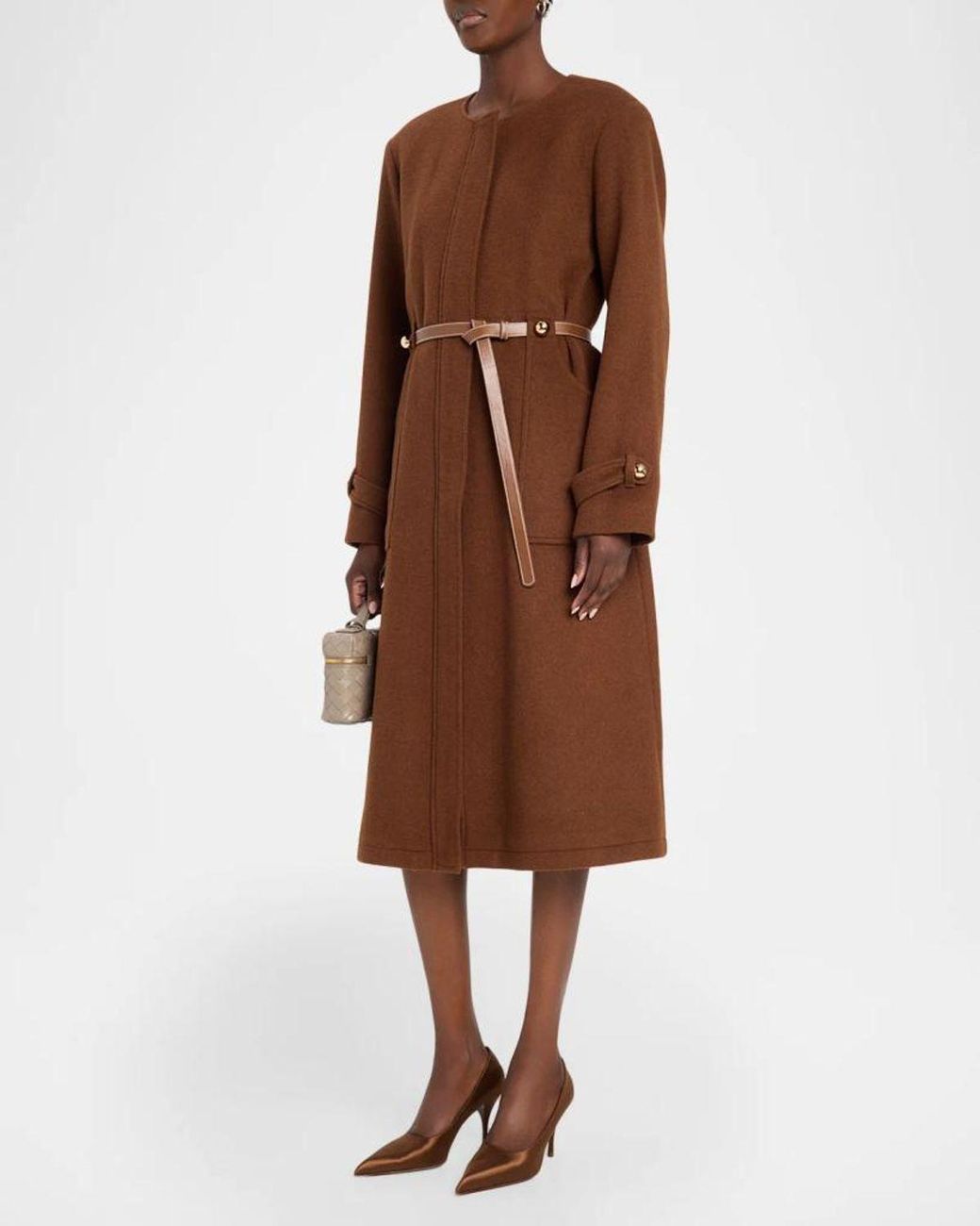 MILLY Brown Orly Belted Wool-Blend Coat