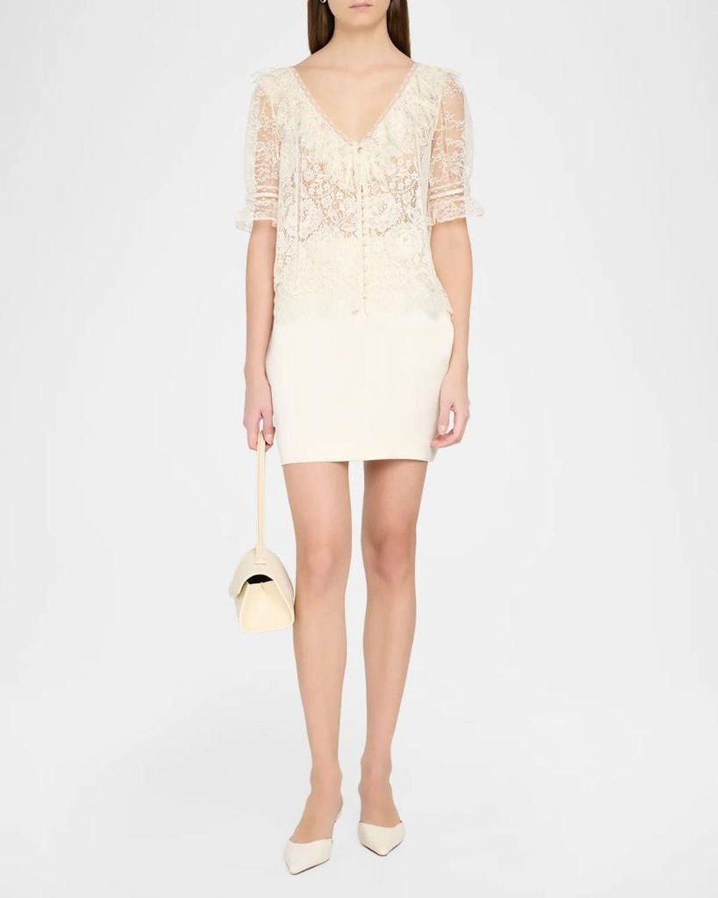 LoveShackFancy Natural Kaylin Lace Button-Front Top