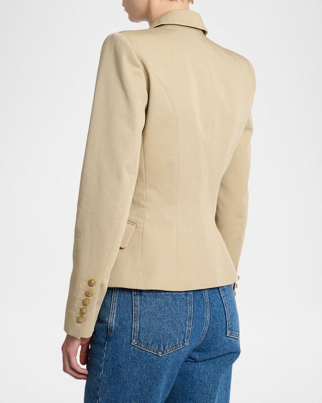 Balmain Natural 6-Button Double-Breasted Gabardine Jacket