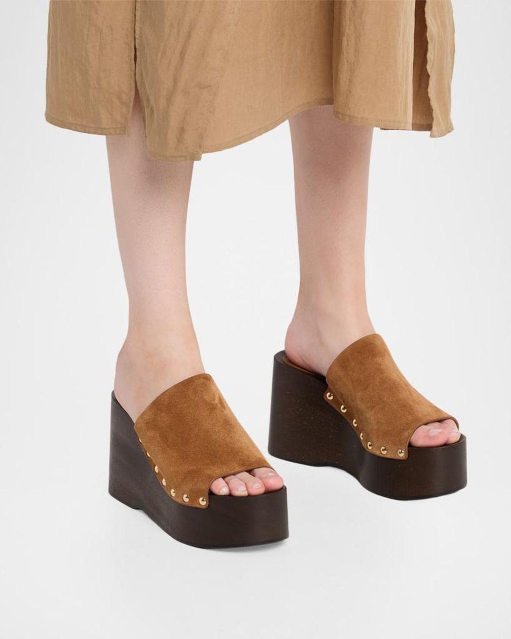 Stuart Weitzman Brown 100Mm Kate Suede Platform Clogs
