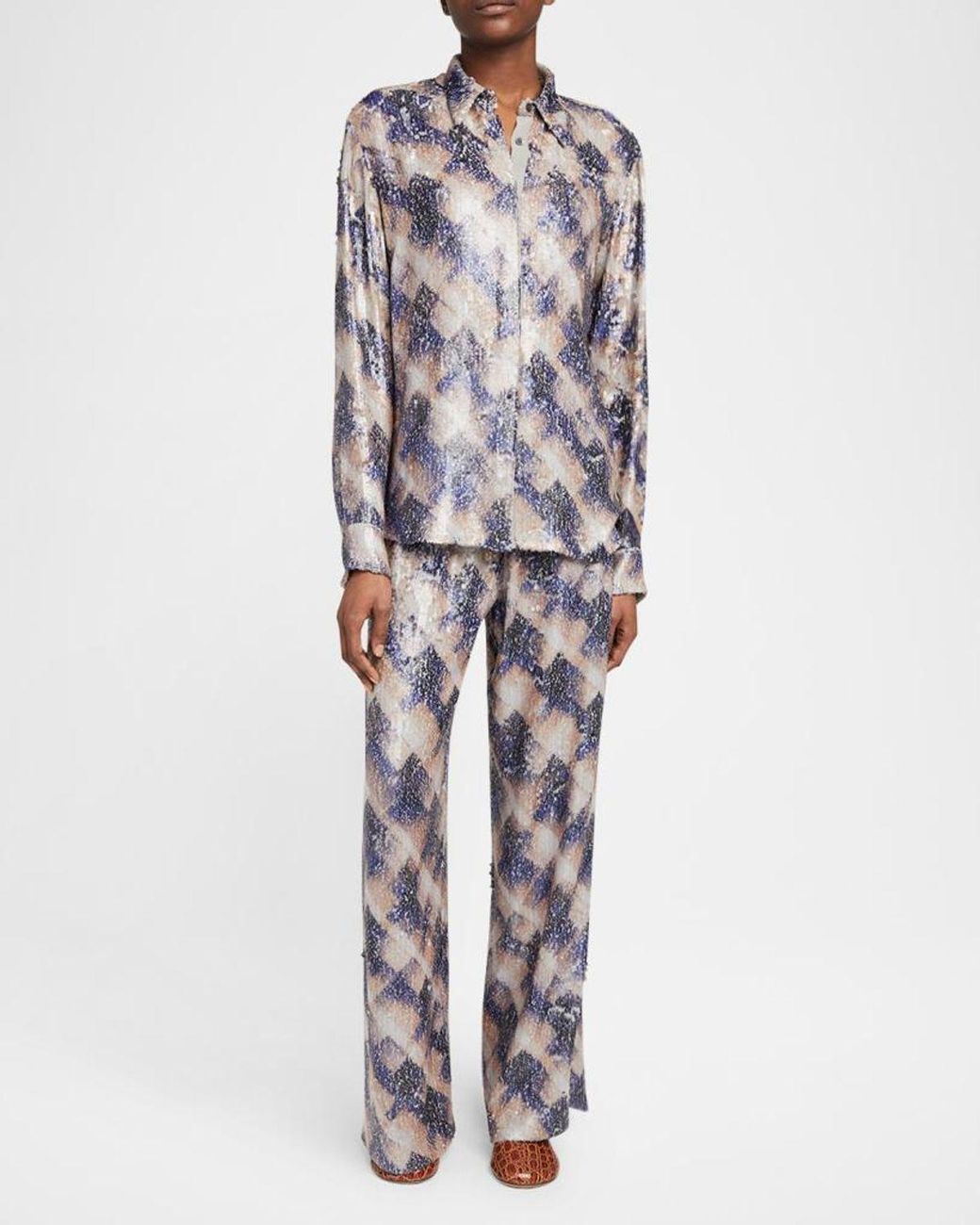 Dries Van Noten White Chowy Sequined Button-Front Blouse