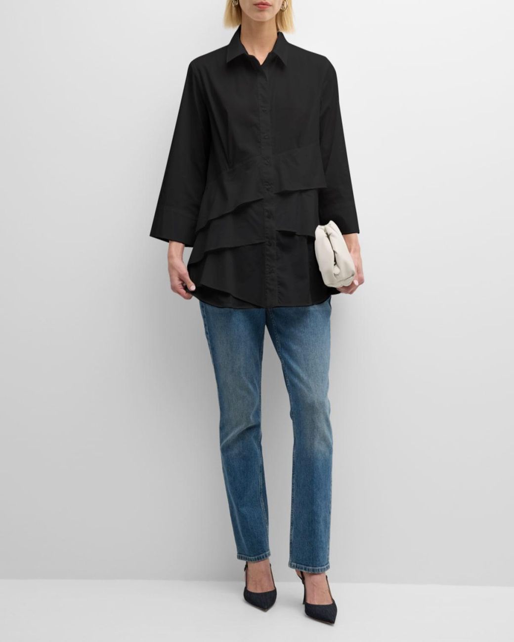 Finley Black Jenna Button-Down Ruffle Poplin Top