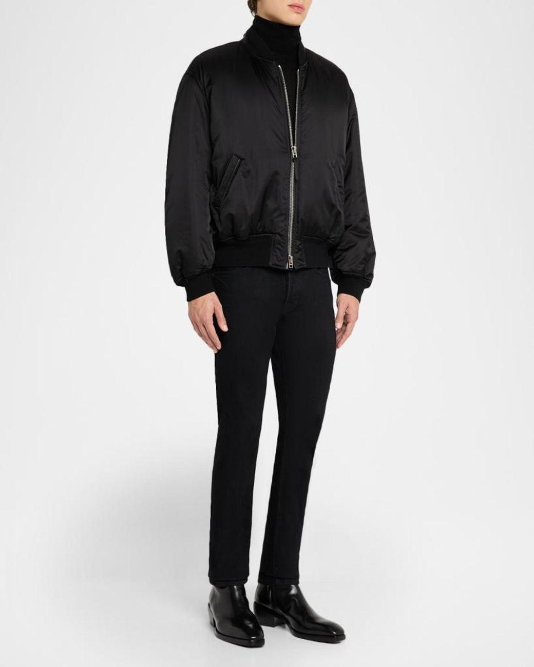 Tom Ford Black Apos;S Silk Satin Bomber Jacket for men