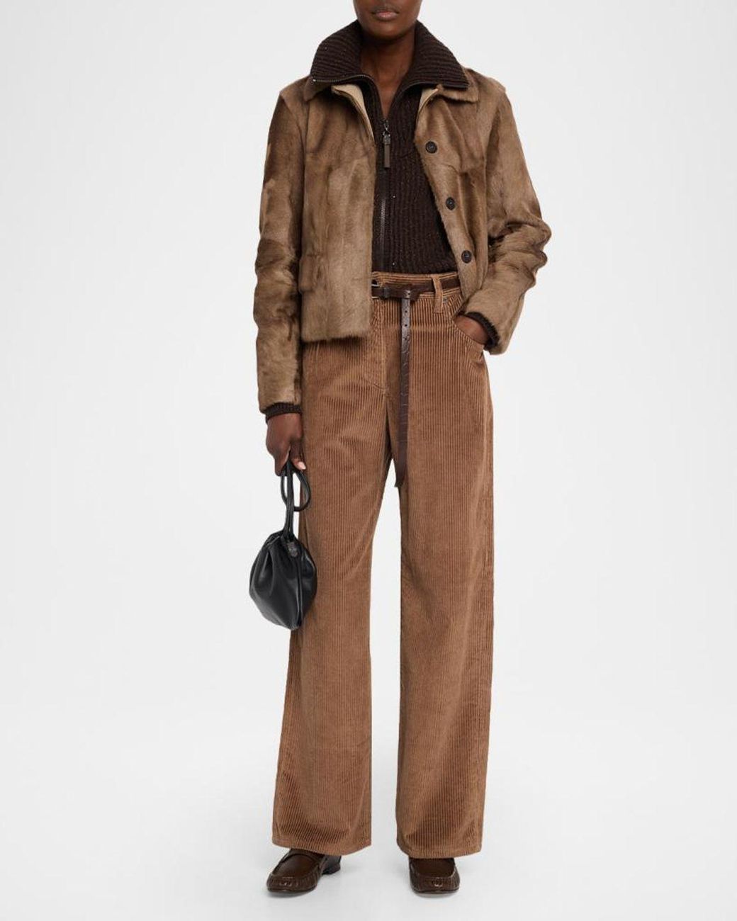 Brunello Cucinelli Brown Capretta Goat Shearling Single-Breasted Jacket