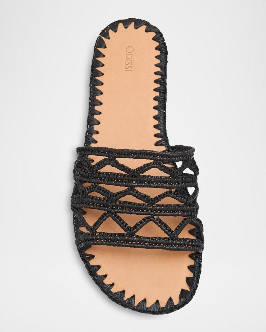 Odissi Black Evie Raffia Flat Slide Sandals