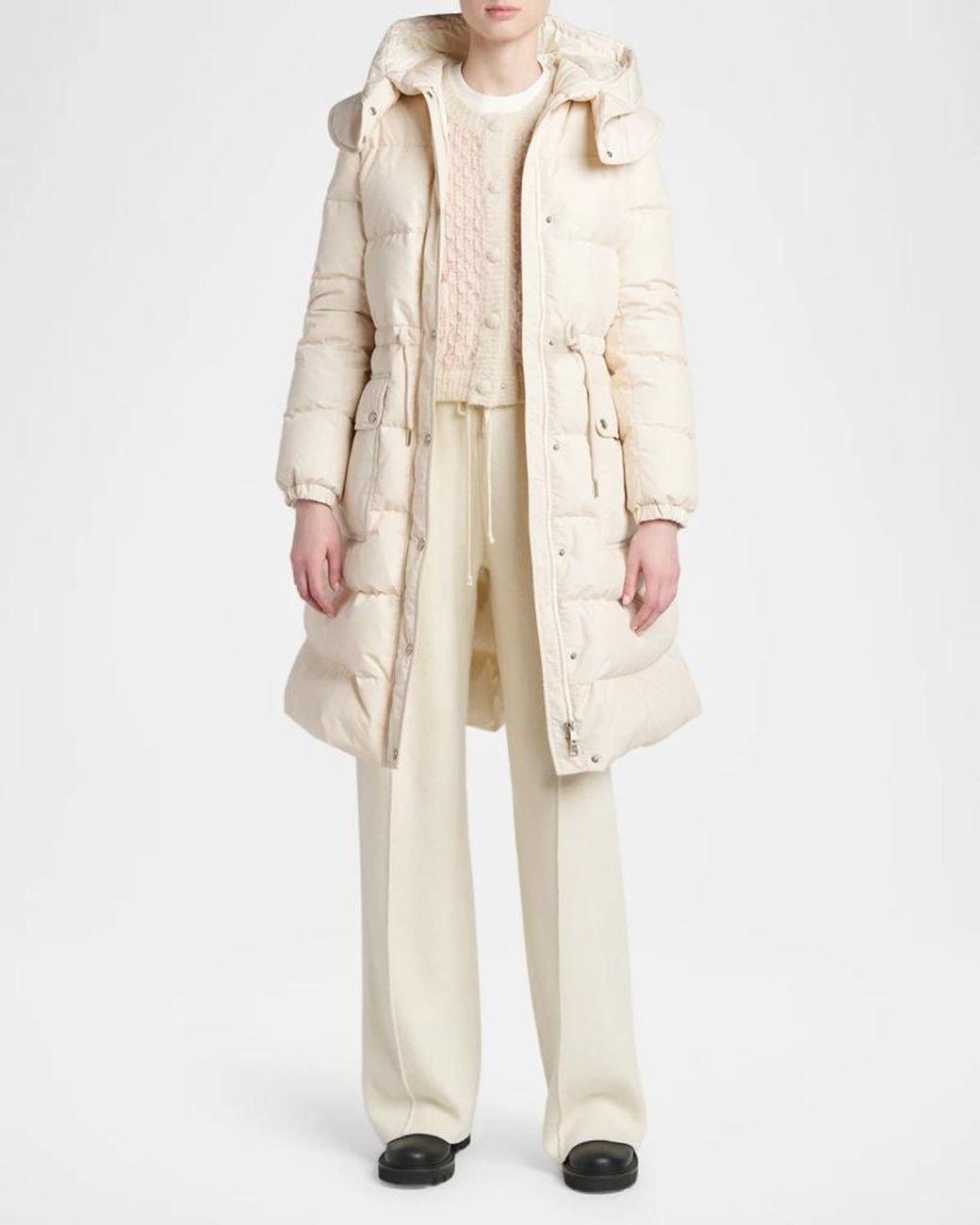 Moncler Natural Pic Hooded Long Down Jacket