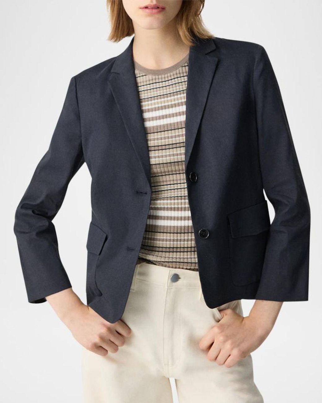 Theory Blue Shrunken Crunch Linen Jacket