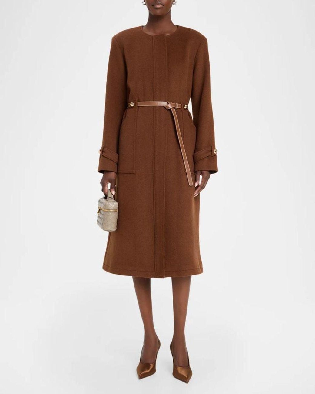 MILLY Brown Orly Belted Wool-Blend Coat