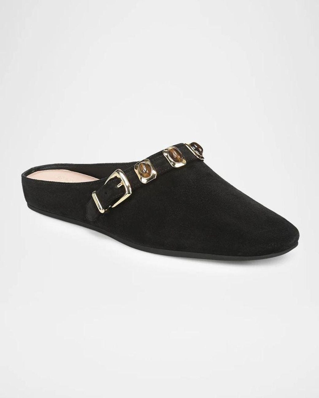 Veronica Beard Black Narcisa Cabochon Suede Mules