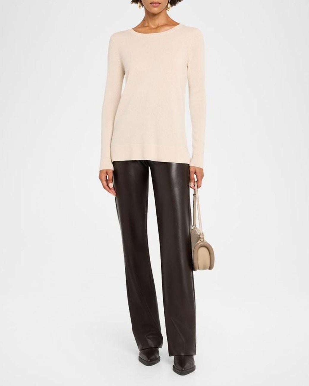 Neiman Marcus Natural Cashmere Basic Crewneck Top