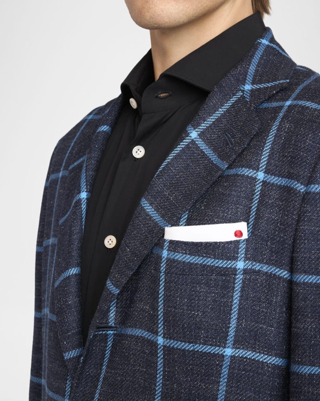 Kiton Blue Apos;S Windowpane Check Cashmere-Blend Blazer for men