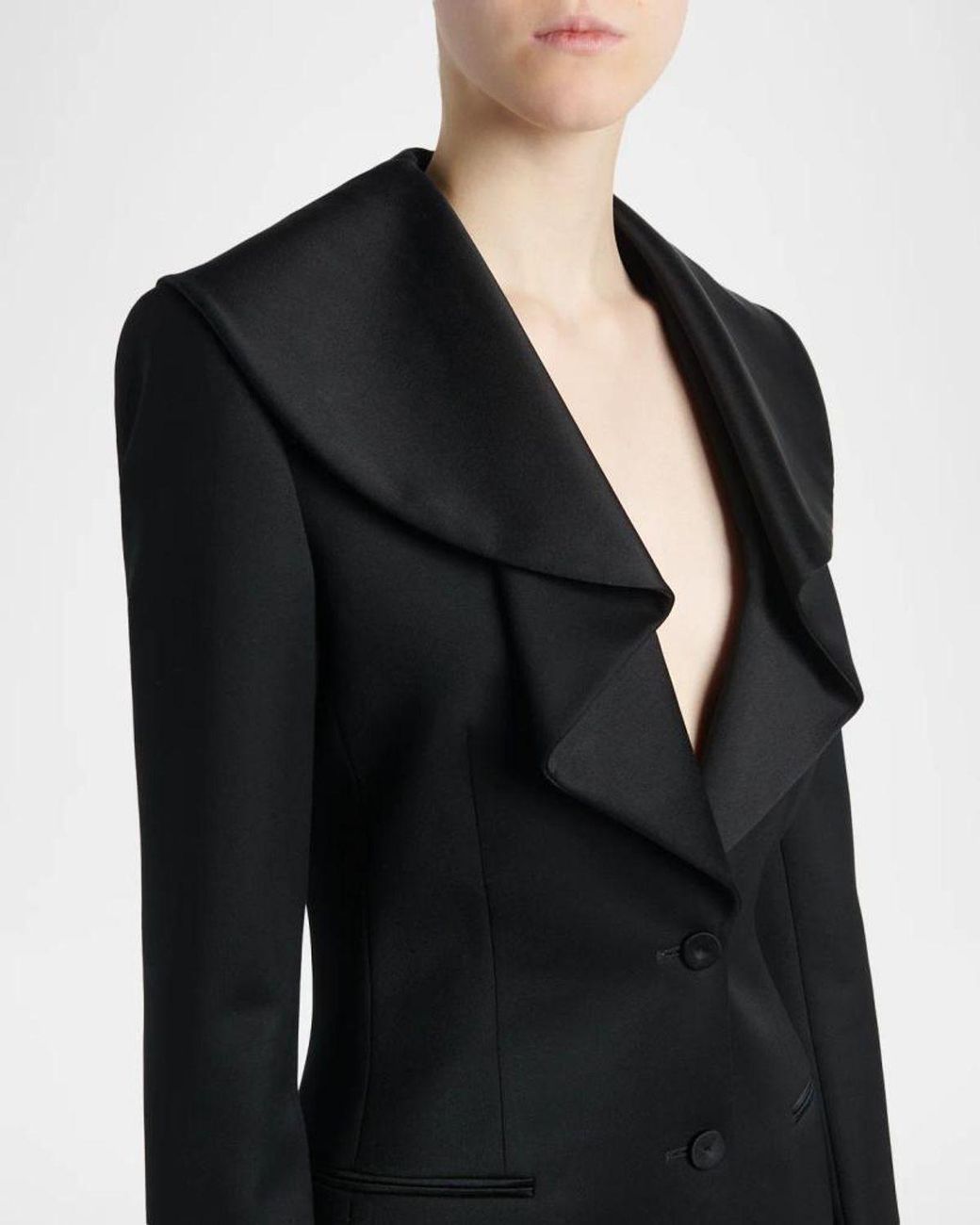 McQueen Black Draped Satin Lapel Single-Breasted Jacket