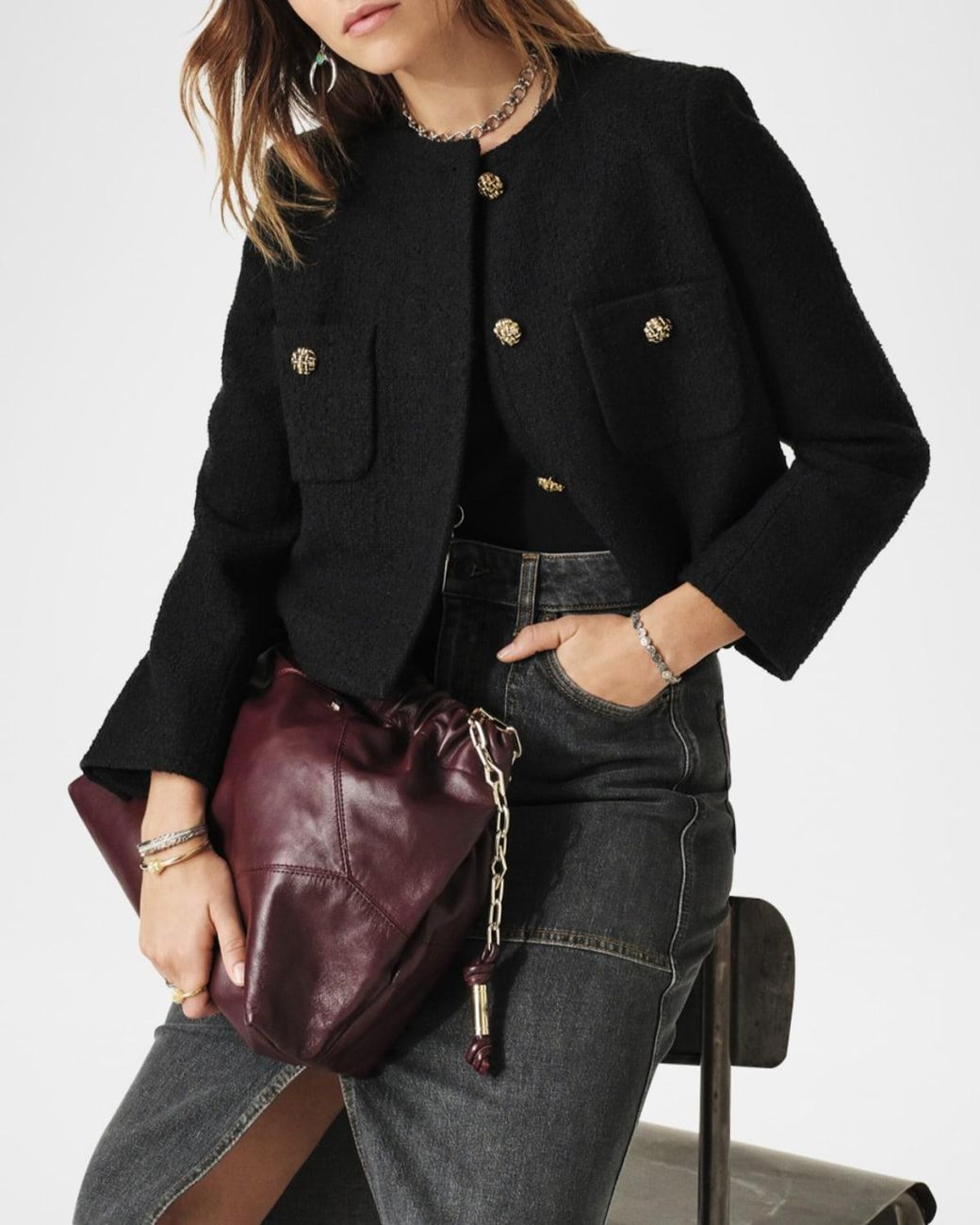 Ba&sh Black Meredith Bouclé Jacket