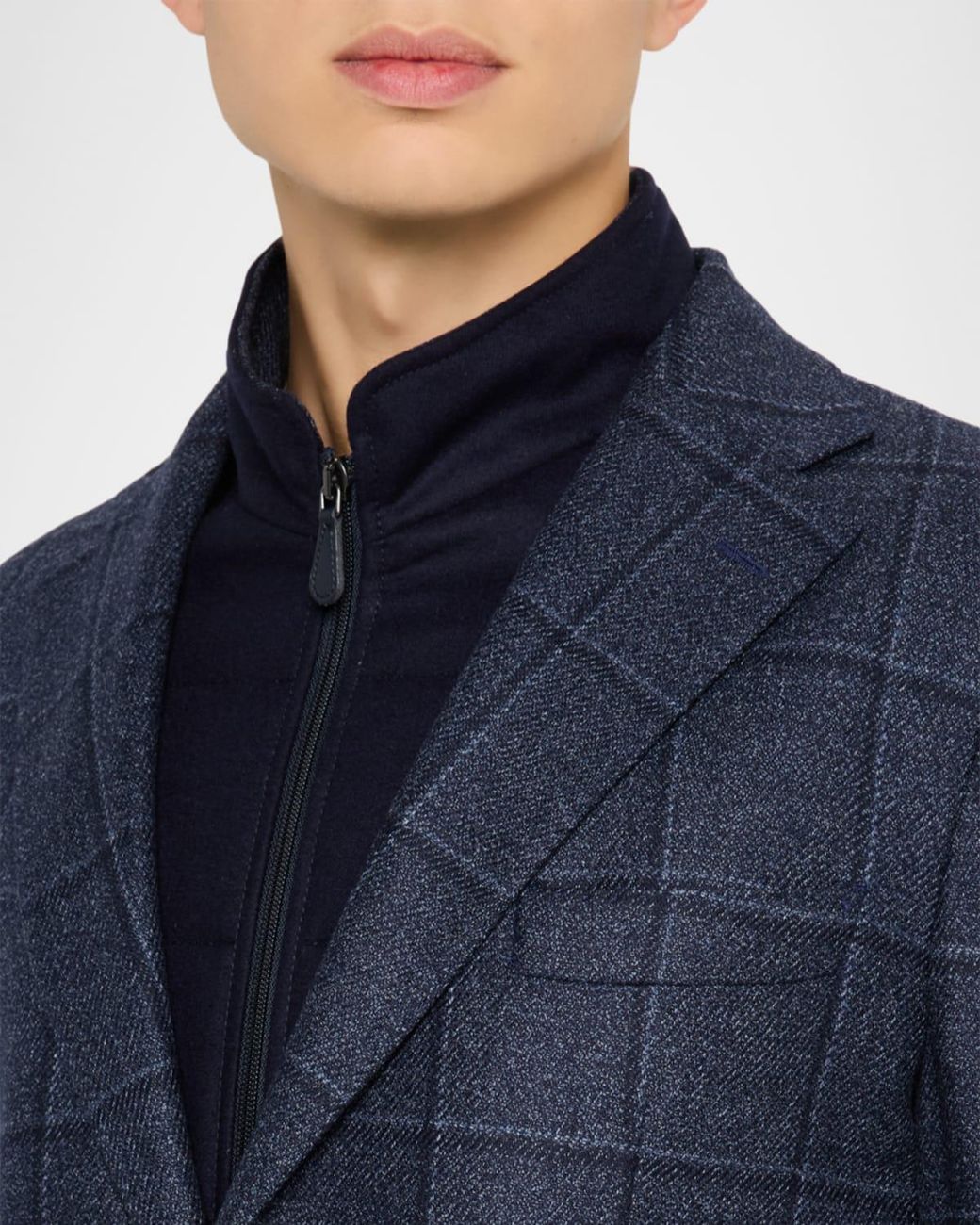 Neiman Marcus Blue Apos;S Windowpane Wool And Silk Sport Coat With Zip Vest for men