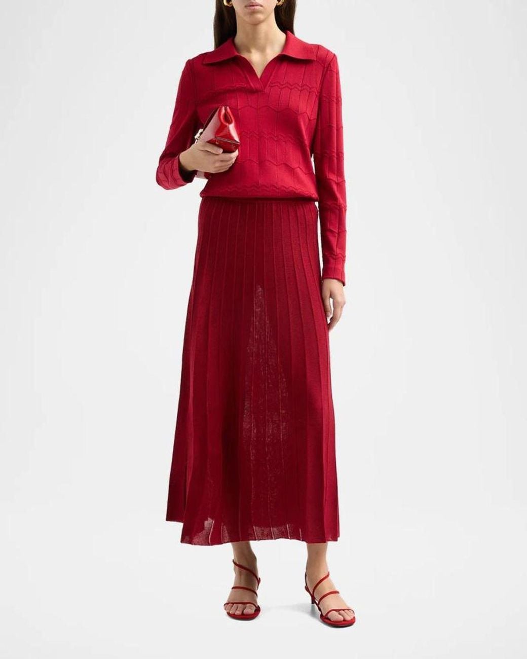 Misook Red Geometric Tunic
