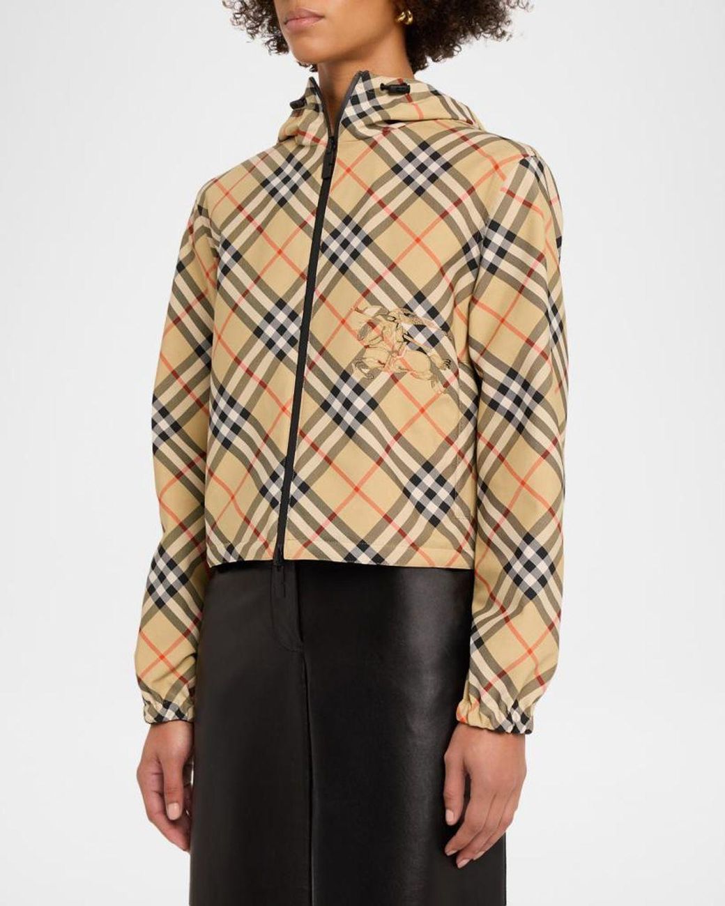 Burberry Metallic Reversible Check Crop Zip Jacket