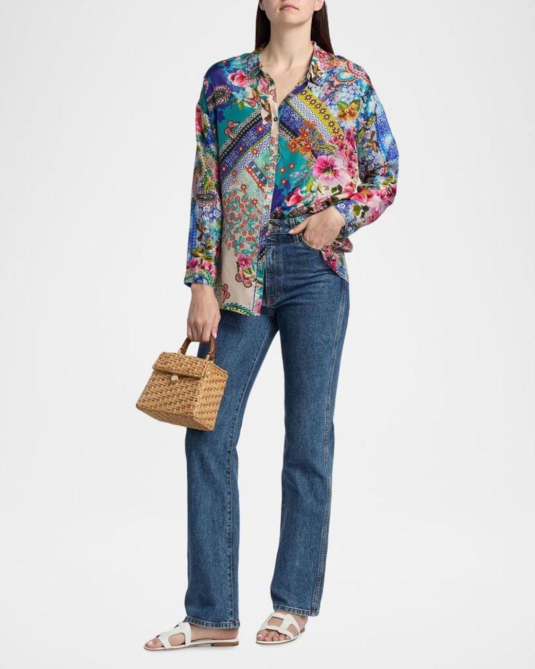 Johnny Was Blue Audrey Patchwork Silk Tunic