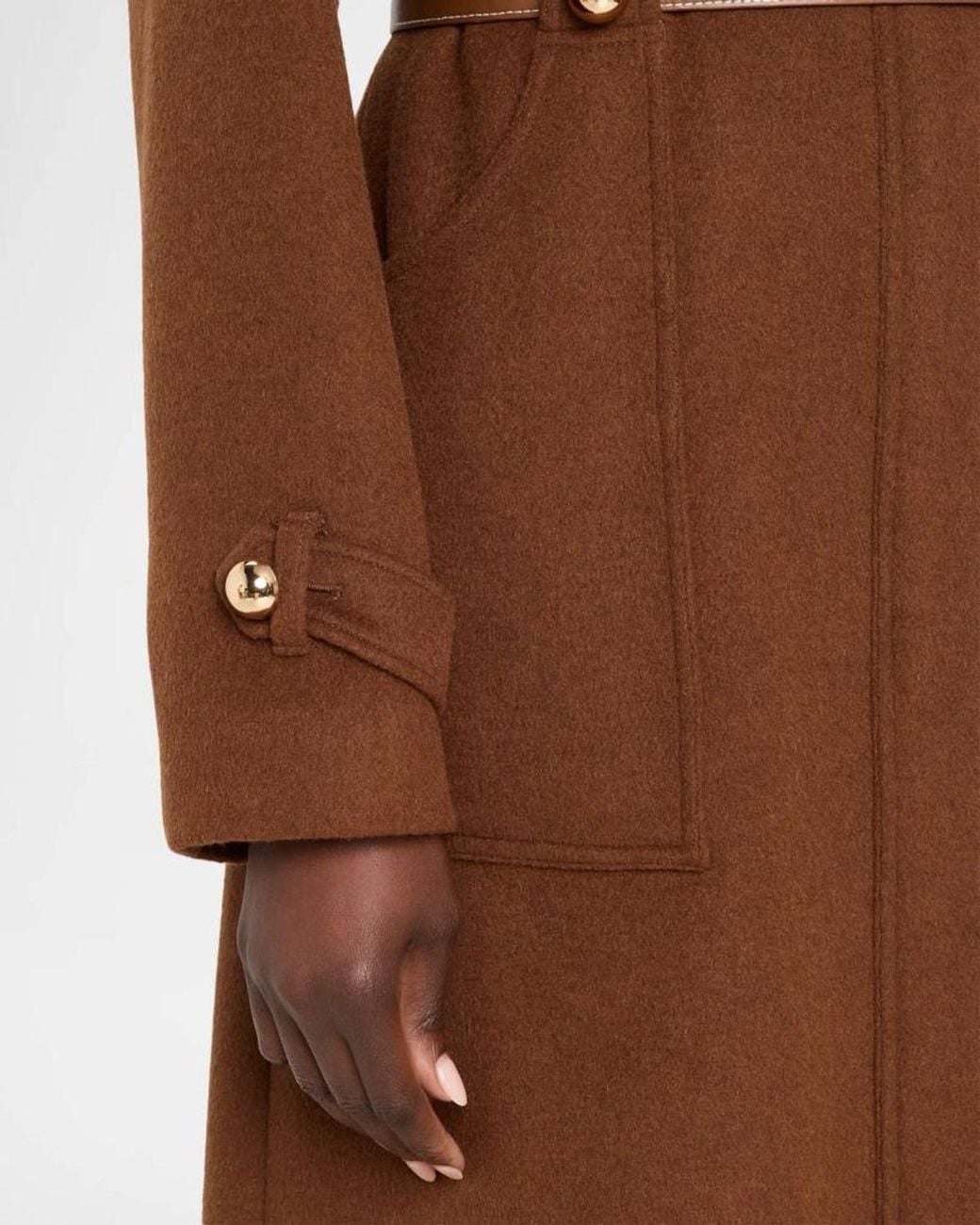 MILLY Brown Orly Belted Wool-Blend Coat