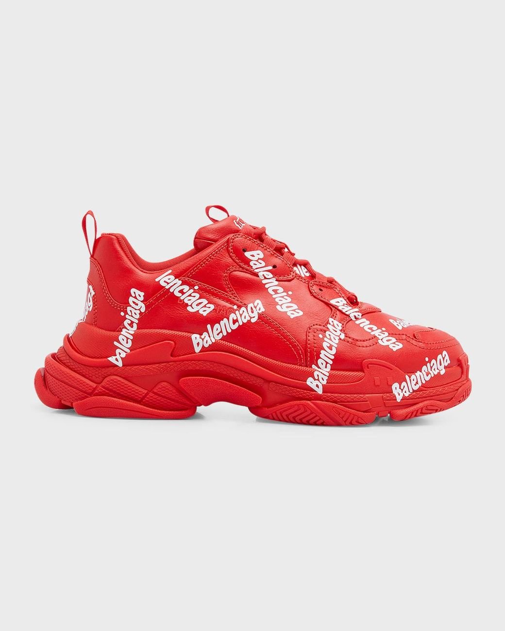 Balenciaga Triple S Allover-logo Sneakers in Red for Men | Lyst