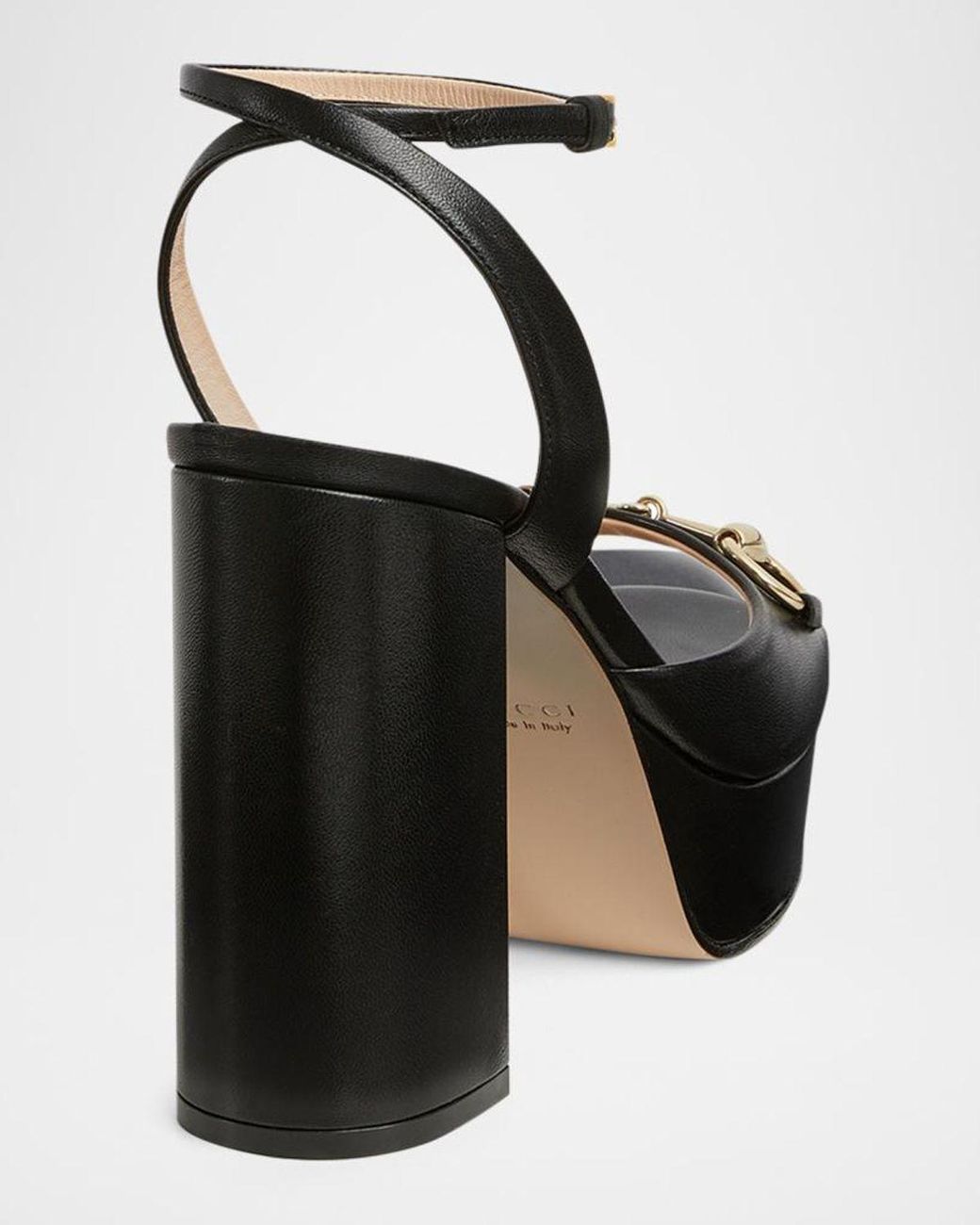 Gucci Black Leather Horsebit Platform Sandals