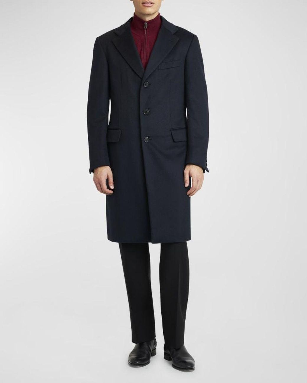 Brioni Blue Apos;S Solid Wool Topcoat for men