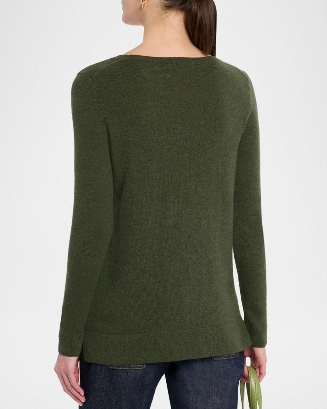 Neiman Marcus Green Cashmere Basic Crewneck Top