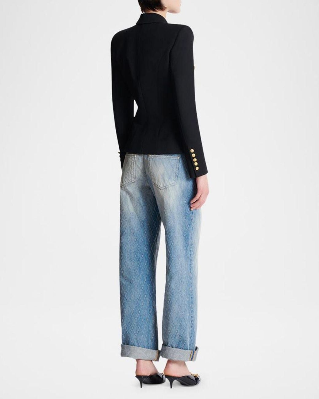 Balmain Black 6-Button Fitted Wool Jacket