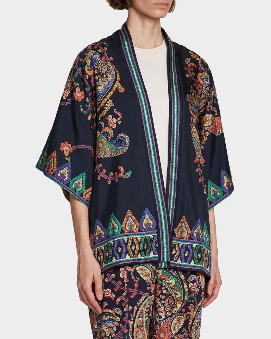 Etro Blue Paisley Silk Open Jacket