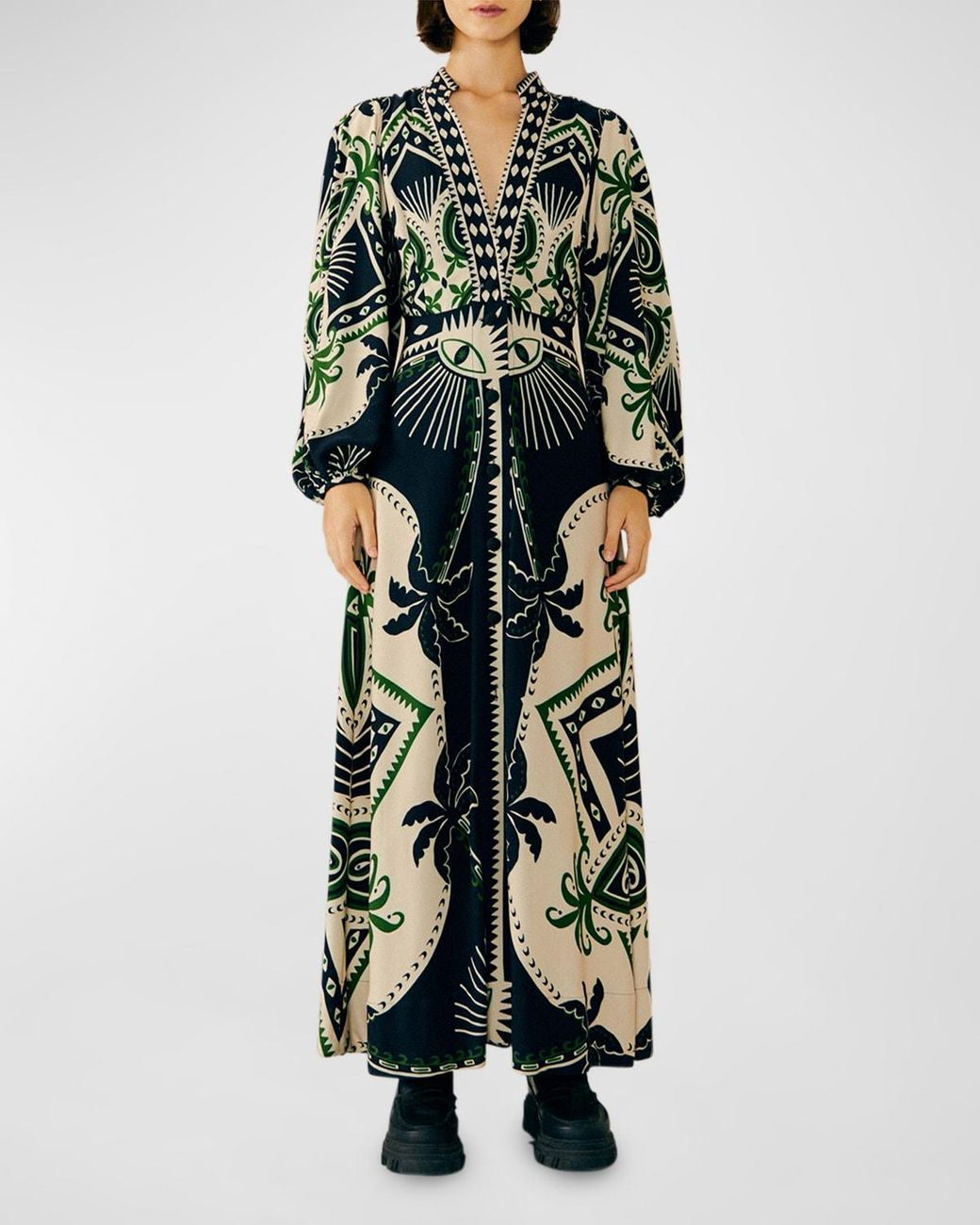 FARM Rio Mystic Scarf Puff-sleeve Maxi Dress in Green | Lyst