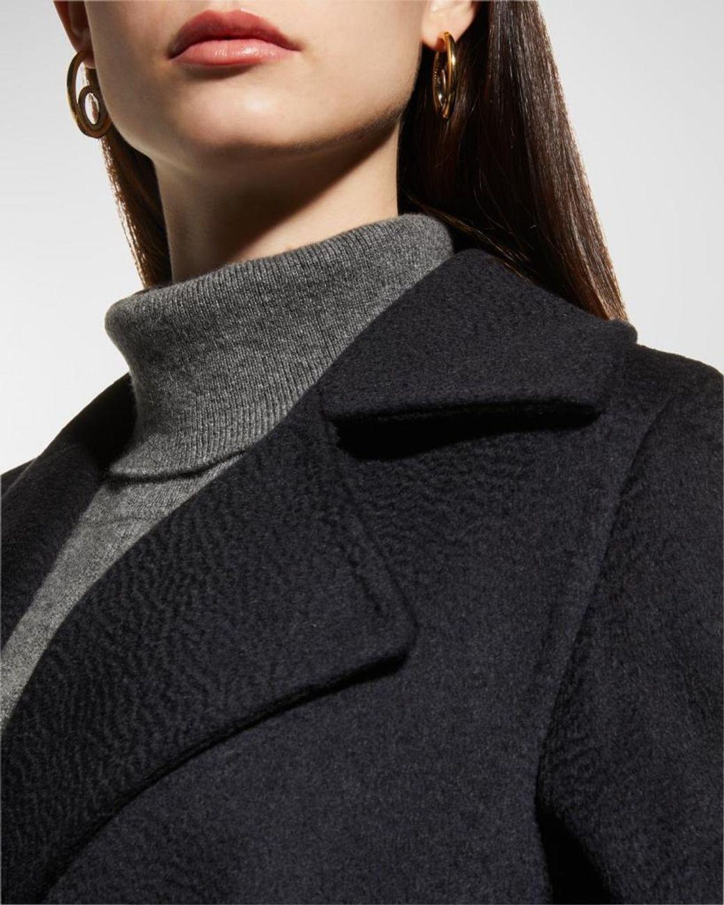 Max Mara Black Manuela Belted Wrap Coat