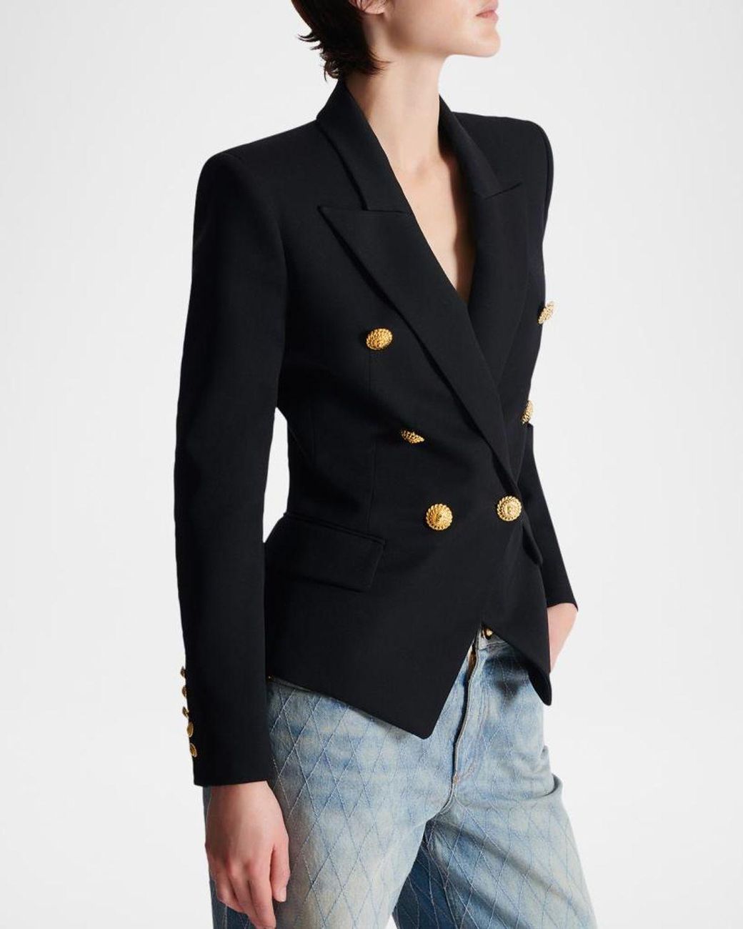Balmain Black 6-Button Fitted Wool Jacket