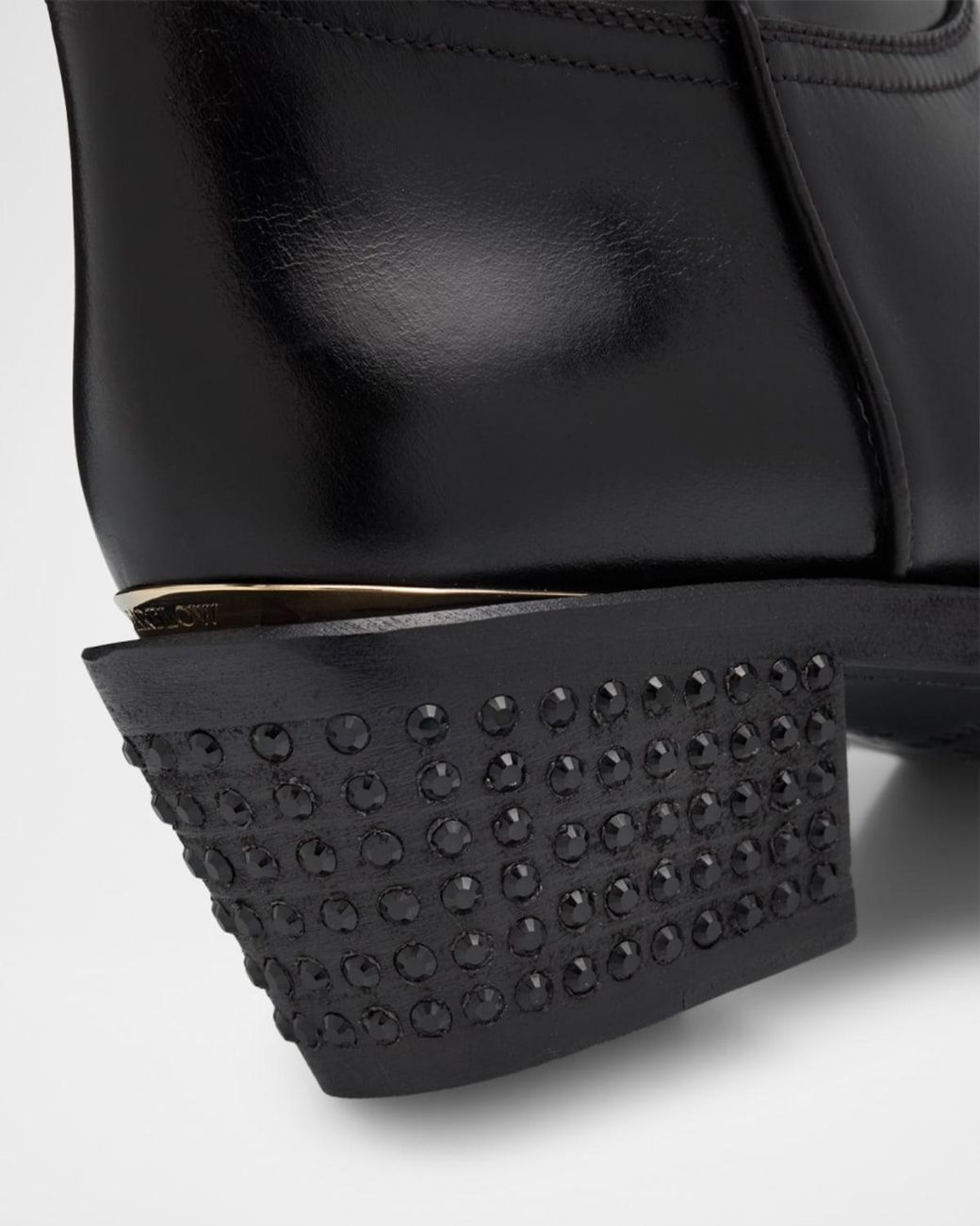 Partow Black Sharon Leather Cowboy Boots With Crystal-Embellished Heel