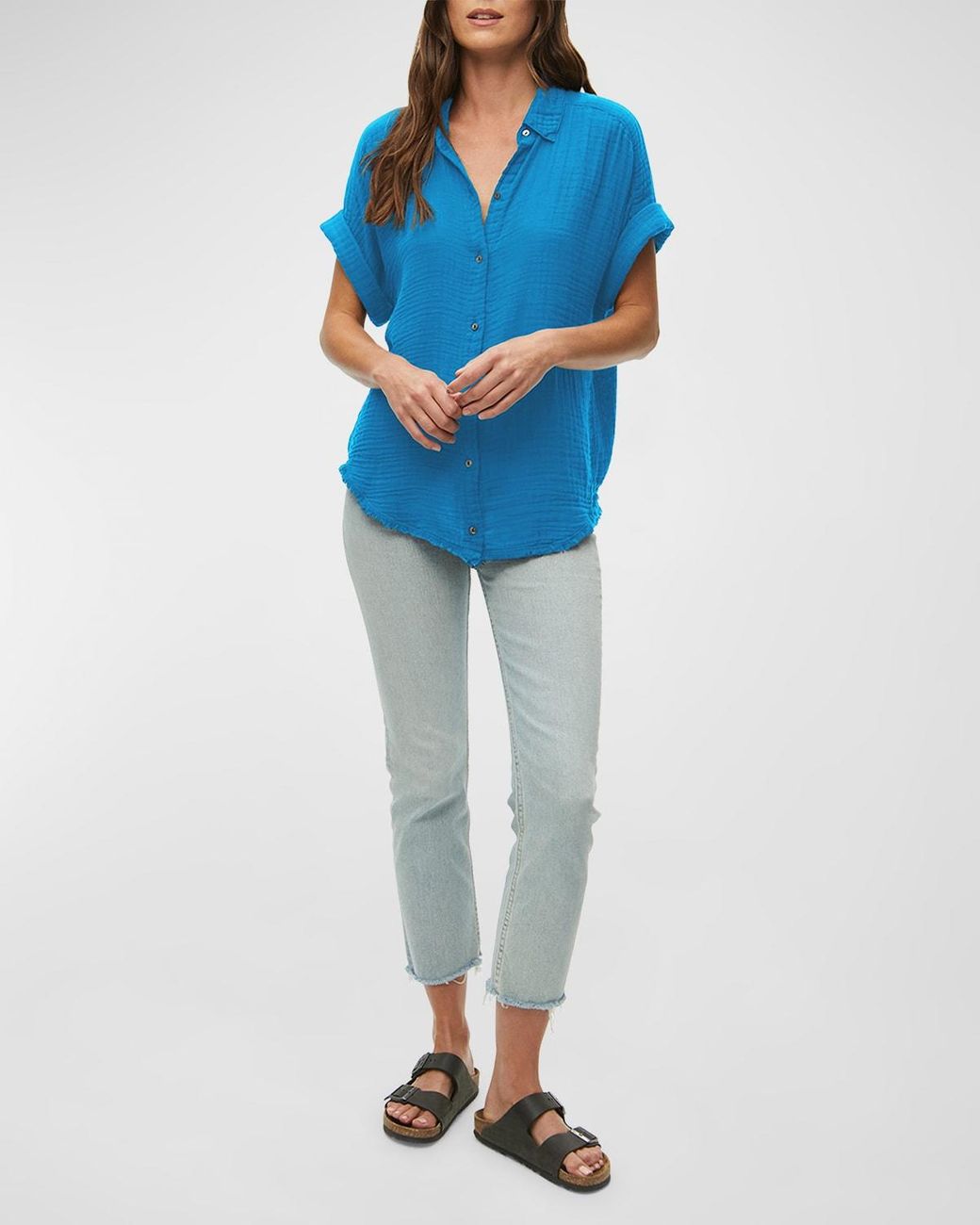Michael Stars Bailey Cotton Gauze Buttondown Shirt in Blue Lyst